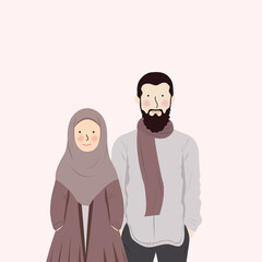 Cute Romantic Muslim Couple wearing fall winter clothes standing close to each other