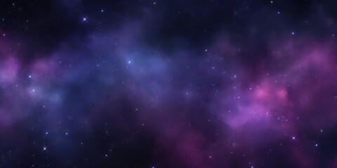Fototapeta na wymiar Seamless space texture background. Stars in the night sky with purple pink and blue nebula. A high resolution astrology or astronomy backdrop pattern, Generative AI