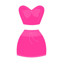Cute cartoon pink skirt and top with bow. Apparel for doll. Fashion glamour icon.