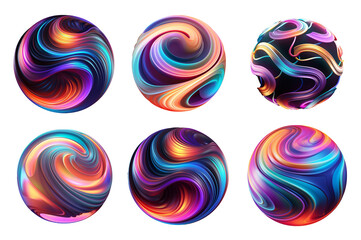 Fototapeta premium Bold holographic wavy sphere shape isolated set. Iridescent colorful melted substance. Matte gradient sphere. Ai generated png on transparent background