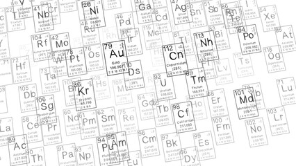 periodic table of the elements on black blackground,history of chemical elements, represents the atomic number and symbol.,3d rendering