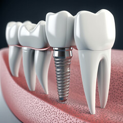 implantation as dental treatment with care for your health. 3D image of a dental implant