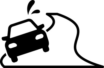 s字カーブの道路とスリップする車のアイコン