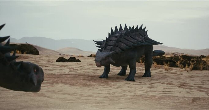 The herbivorous dinosaur Ankylosaurus is searching for sustenance.