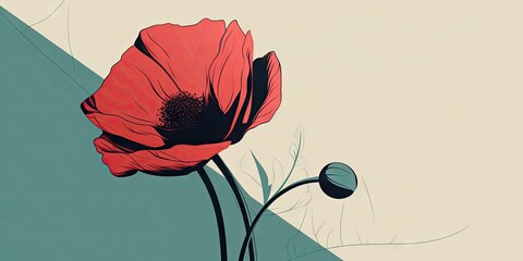 A simple illustration of a poppy flower. Floral design. Image for desktop, postcards. Generative AI - obrazy, fototapety, plakaty