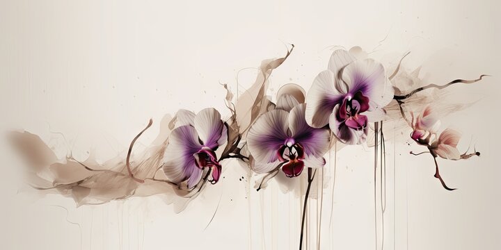 Illustration of a simple orchid flower. Floral design. Image for desktop, postcards. Generative AI