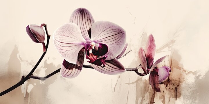 Illustration of a simple orchid flower. Floral design. Image for desktop, postcards. Generative AI