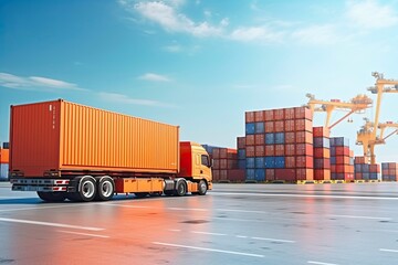 Truckload Cargo Shipping at Container Port Terminal with Copy Space. Industrial Logistic Freight Services for Efficient Commerce: Generative AI