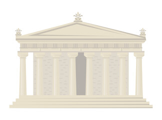 Marble antique facade with pillars vector illustration. Ancient Greek building with classical order columns or stone shafts on white background. Architecture, culture concept
