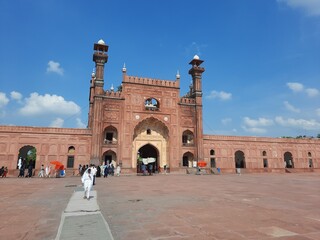 Beautiful daytime view of Badshahi Mosque in Lahore, Pakistan. Badshahi Mosque was built during the...