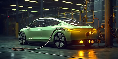 green electric car. Generative AI