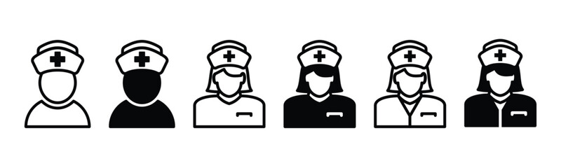 Nurse line and flat icons set. Doctor and nurse icon symbol on white background. Vector illustration