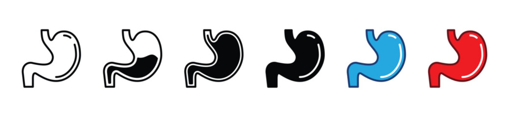 Stomach line and flat icons. Medical care icon. Vector illustration