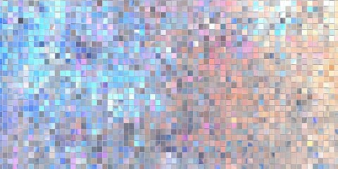 Seamless iridescent silver holographic chrome foil vaporwave mosaic square background texture. Pearlescent pastel rainbow prism pixel glitch effect pattern. Retro 80s webpunk abstract, Generative AI