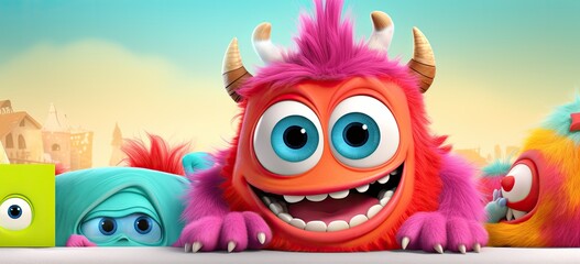Naklejka premium Playful monster with a lively cartoon character in vibrant colors, perfect for Halloween or trendy designs. Concept of quirky fun illustration.