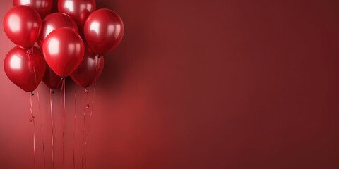 The banner is red. Red balloons on a red background with space for your text.