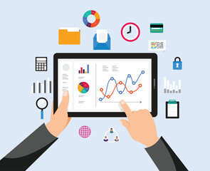 businessman analysis digital data, time management, Flat design concept.