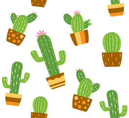 Seamless pattern of cute  cartoon cactus, vector illustration for fashion, fabric, wallpaper, cover designs