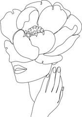 Vector outline black and white illustration of a female body in a swimsuit. One line drawing on a white background. Use it for card design, poster, banner, social media post, fashion print, beauty sal