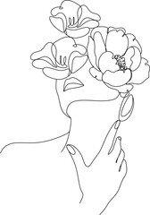 Vector outline black and white illustration of a female body in a swimsuit. One line drawing on a white background. Use it for card design, poster, banner, social media post, fashion print, beauty sal