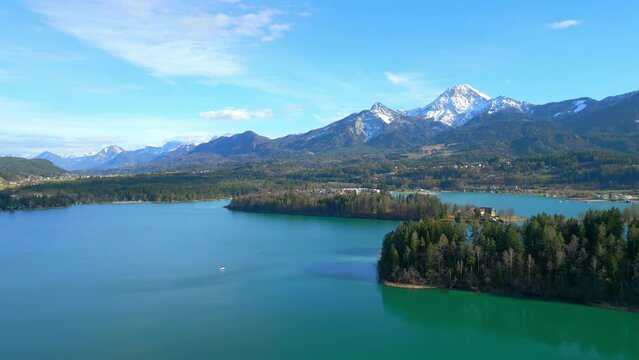 Wonderful small lake in Austria called Faaker See - aerial view - travel photography