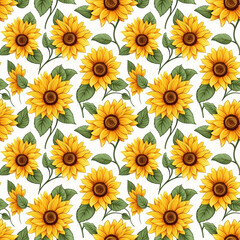 Seamless Pattern The pattern of yellow sunflowers for summer can be used as prints or fabric designs.