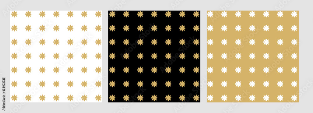 Aufkleber Starry background patterns seamless set for Merry christmas and Happy New Year season. Star and flower shape gold luxury vector.