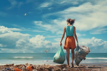 Cleaning beach concept background