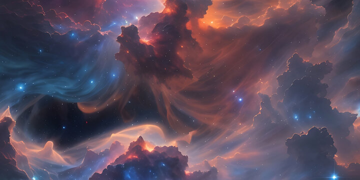 They marveled at the beauty of a nearby nebula, its swirling clouds of gas and distroyed like fire an abstract painting in the cosmos.