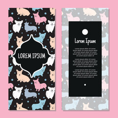 Vector cute puppies vertical frame pattern invitation greeting cards, RSVP and thank you cards