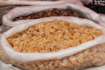 candied fruits as a background.