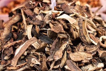 dry porcini mushrooms as a background.