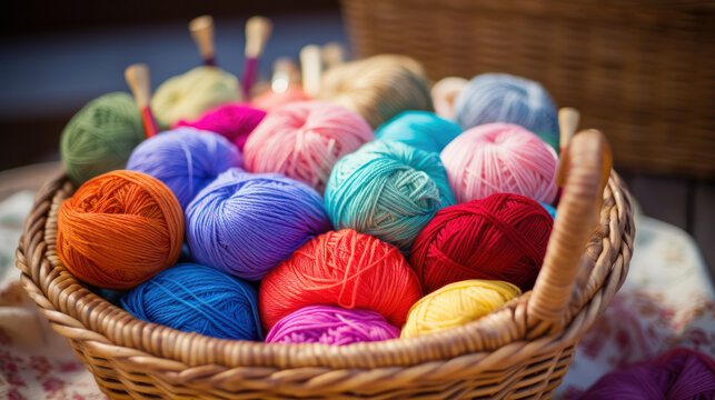 Colorful Yarns in a Basket 