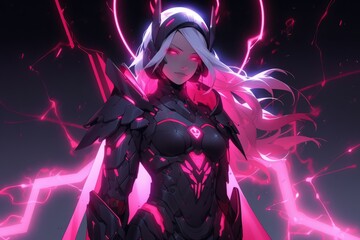 thunderclad warrior in neon dreams, Generative AI