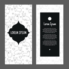 Vector cute puppies vertical frame pattern invitation greeting cards, RSVP and thank you cards