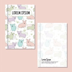 Obraz premium Cover page templates. cute puppies pattern layouts. Applicable for notebooks and journals, planners, brochures, books, catalogs etc. Repeat patterns and masks used, able to resize.