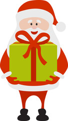 Cartoon funny happy Santa Claus holding a big gift in vector. Christmas illustration.