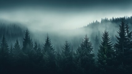 Dark Fog/mist over a moody Forest Landscape
