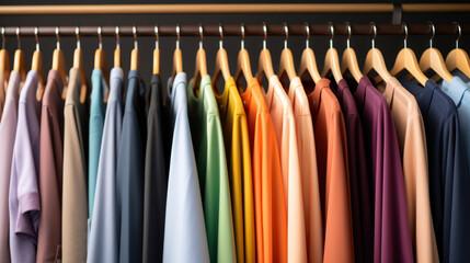 Colorful clothes on clothing rack
