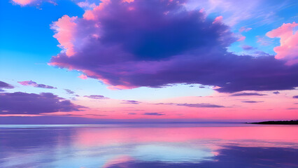 Naklejka na ściany i meble sunset over the sea with pink and purple hues 