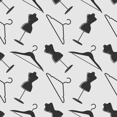 Clothes hanger and Sewing female mannequin seamless pattern. Vector illustration