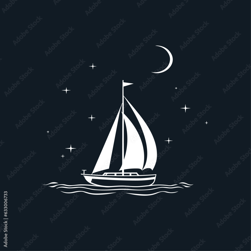 Wall mural vector sailing boat yacht logo vector illustration isolated on white. yacht club logotype