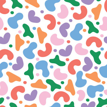Abstract organic blob shapes seamless pattern. Whimsical arrangement of random basic doodle liquid amorphous spots and patches