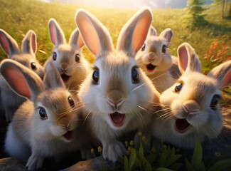 Several rabbits take a group selfie