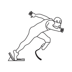 Disabled Man Running Fast and Abstract Rays on White Background. Vector illustration EPS 10. Editable stroke.