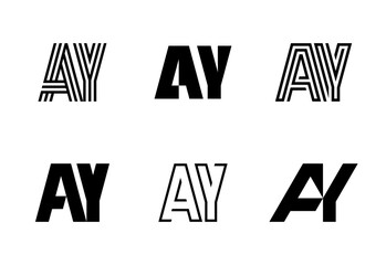 Set of letter AY logos. Abstract logos collection with letters. Geometrical abstract logos