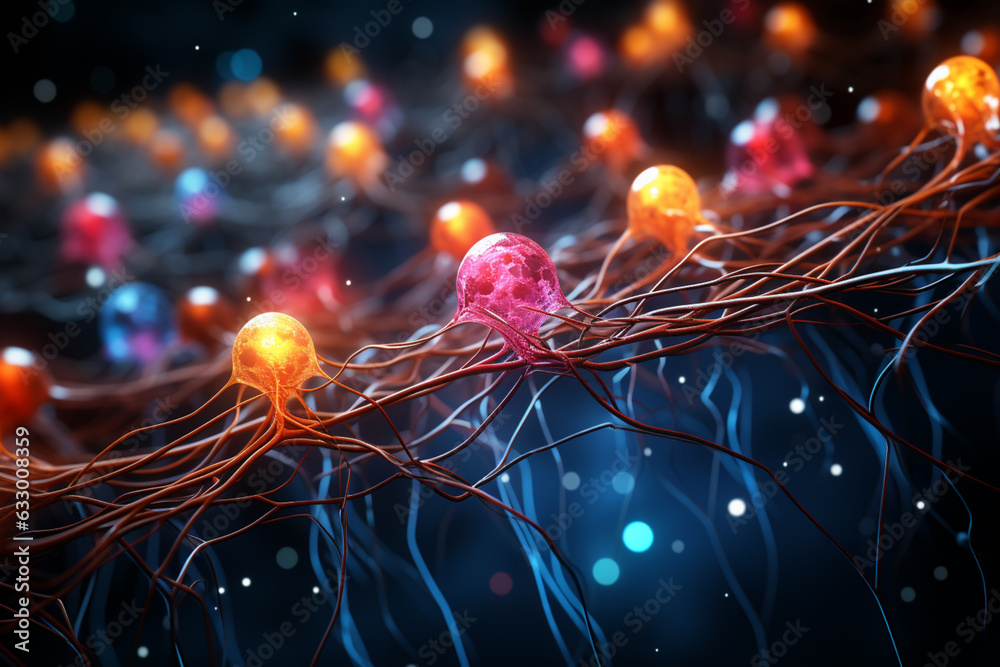 Fototapete neurons and networks: an illustration depicting neurons as stars or dots connected by thin lines, fo