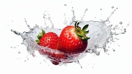 Fresh strawberry with water splash on white background