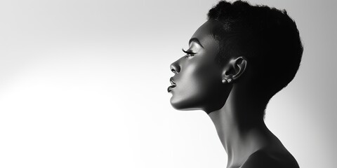Silhouette of an attractive young black lady with a short haircut.