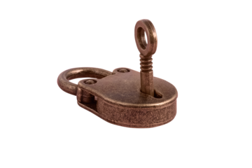 closed bronze lock with key isolated on transparent background